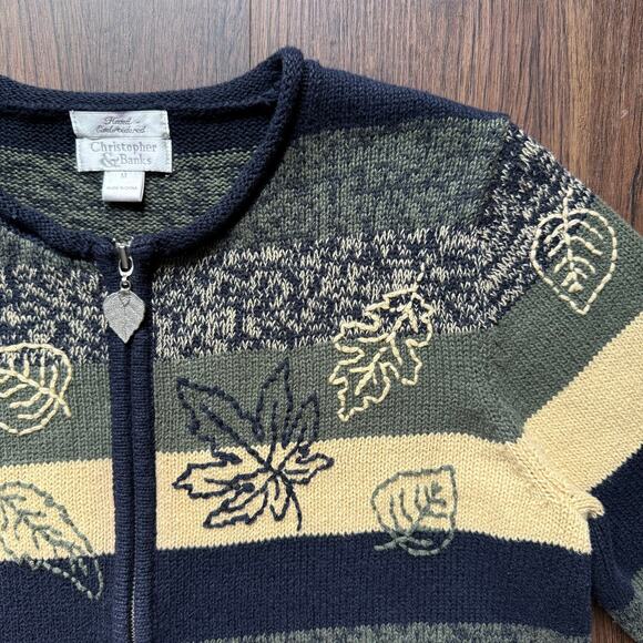 Christopher & Banks Vintage 2004 Hand Embroidered Stripe Cardigan Sweater M - Picture 9 of 12
